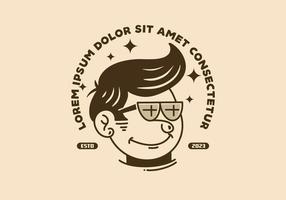 ilustración de un hombre de cara divertida con cabello retro con gafas vector