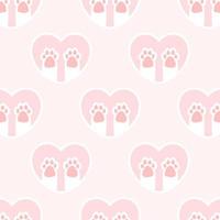 Vector cat paw heart seamless background repeating pattern