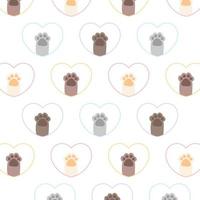 Vector cat paw heart seamless background repeating pattern