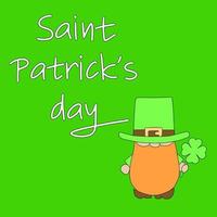 Saint Patrick's Day square banner. Leprechaun with shamrock card. Vector illustration.