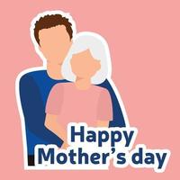 hijo con madre. feliz día de la madre tarjeta cuadrada o pancarta. ilustración vectorial vector