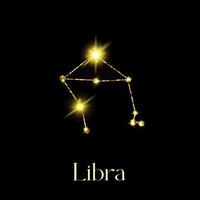 horóscopo libra constelaciones del signo zodiaco de una textura dorada sobre un fondo negro vector