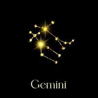 PrintHoroscope Gemini Constellations of the zodiac sign from a golden texture on a black background vector