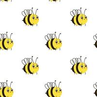Pattern with cute cartoon bees on a white background. vector
