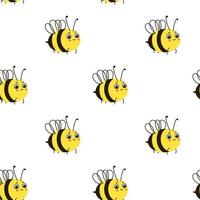 Pattern with cute cartoon bees on a white background. vector