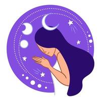 Moon girl, female character in galaxy outer space vector