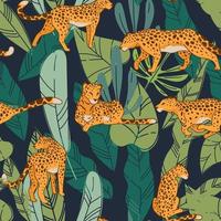 Cheetah or leopard with tropical flora pattern vector