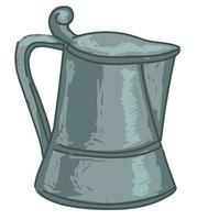 Ancient metal jug with handle and lid cap vector