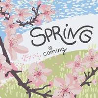 Spring is coming, sakura tree in blossom in march vector