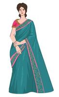 Indian woman wearing saree dress, ethnic clothes vector