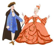 hombre y mujer nobles en el baile con ropa elegante vector