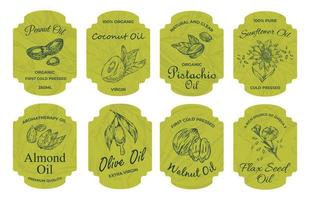 Stylish label with text on bottle organic oil, set vector