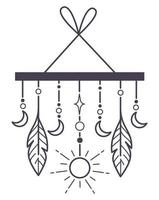 Dream catcher with feathers and crescent moon vector