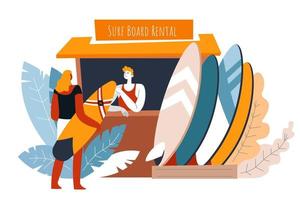 Surf board rental point by seaside or beach vector