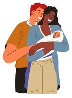 Father and mother looking at newborn child vector