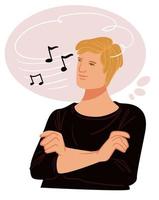 Man thinking of music notes, composer in thoughts vector