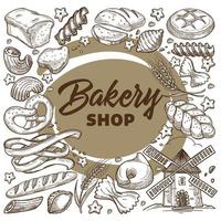 Bakery shop products, bread and buns assortment vector