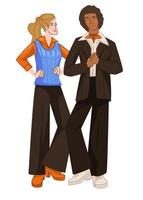 Man and woman, couple wearing clothes of 1970s vector