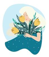 Elegant and tender female character with bouquet vector