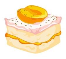 Cake with cream, peach jam and fruit slice vector