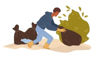 Caring for environment nature by cleaning waste vector