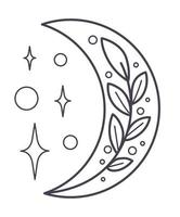 Crescent moon with stars and glowing line art vector