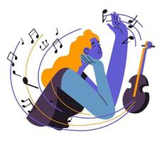 Female character playing on violin, song composer vector