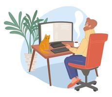 freelancer trabajando desde casa usando vector de computadora