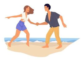 hombre y mujer practicando bailes junto al mar vector