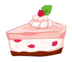 Tasty dessert cake with raspberry and mousse top vector