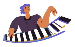 Musician composing and playing songs while working vector