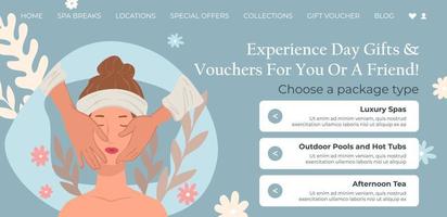 regalos de día y cupones para salón de spa, sitio web vector