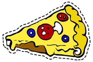 Pizza with cheese and mushroom, sticker or icon vector