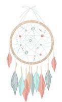 Dreamcatcher made of circle, threads and feathers vector