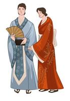 hombre y mujer vistiendo ropa de kimono japonés