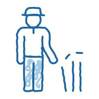 Silhouette of Cricket Player doodle icon hand drawn illustration vector