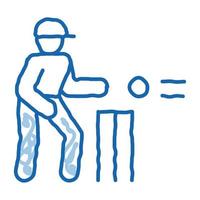jugador de cricket lanzando bola doodle icono dibujado a mano ilustración vector