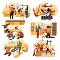 Family activities at home, dad and mom with kids vector