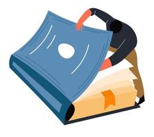 Male character peeking book pages, reader vector