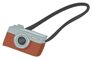 Retro camera with strap, vintage photo device vector