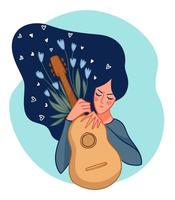Woman playing guitar, practicing or studying girl vector