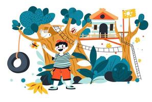 Amusement park for kid, child playing tree house vector