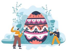 People decorating egg with ornaments for easter vector