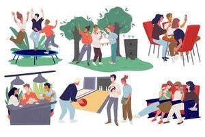 Friends gathered for weekend fun, activities rest vector