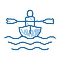 Man in Boat with Oar Canoeing doodle icon hand drawn illustration vector