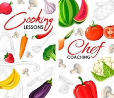 lecciones de cocina y entrenamiento de chef, recetas de aprendizaje vector