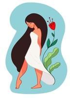 Female character in long white dress with flowers vector