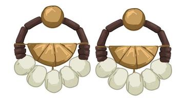 Earrings with stones and beads, threads and metal vector