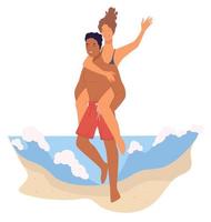 Man holding woman by seaside with waves vector