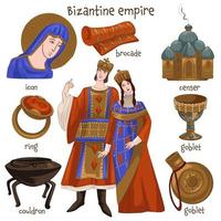 Byzantine empire christian people and furniture vector